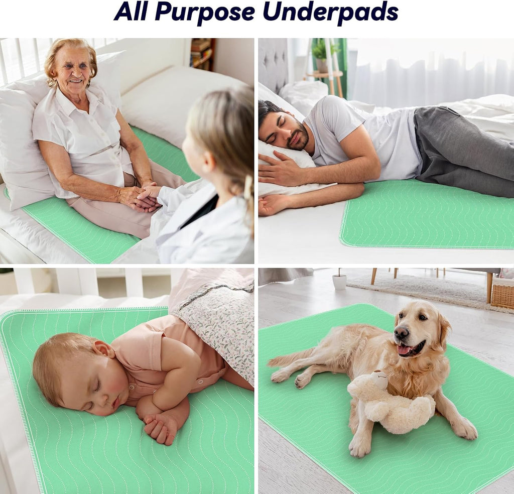 Fygrip 4 Pack 36” x 54” Extra Heavy Absorbency Washable Underpads Bed Pads | WaterProof Nursing Pads Incontinence, Reusable Washable Pee Pads for Dogs, Diaper Changing & Adults, Mattress Protector