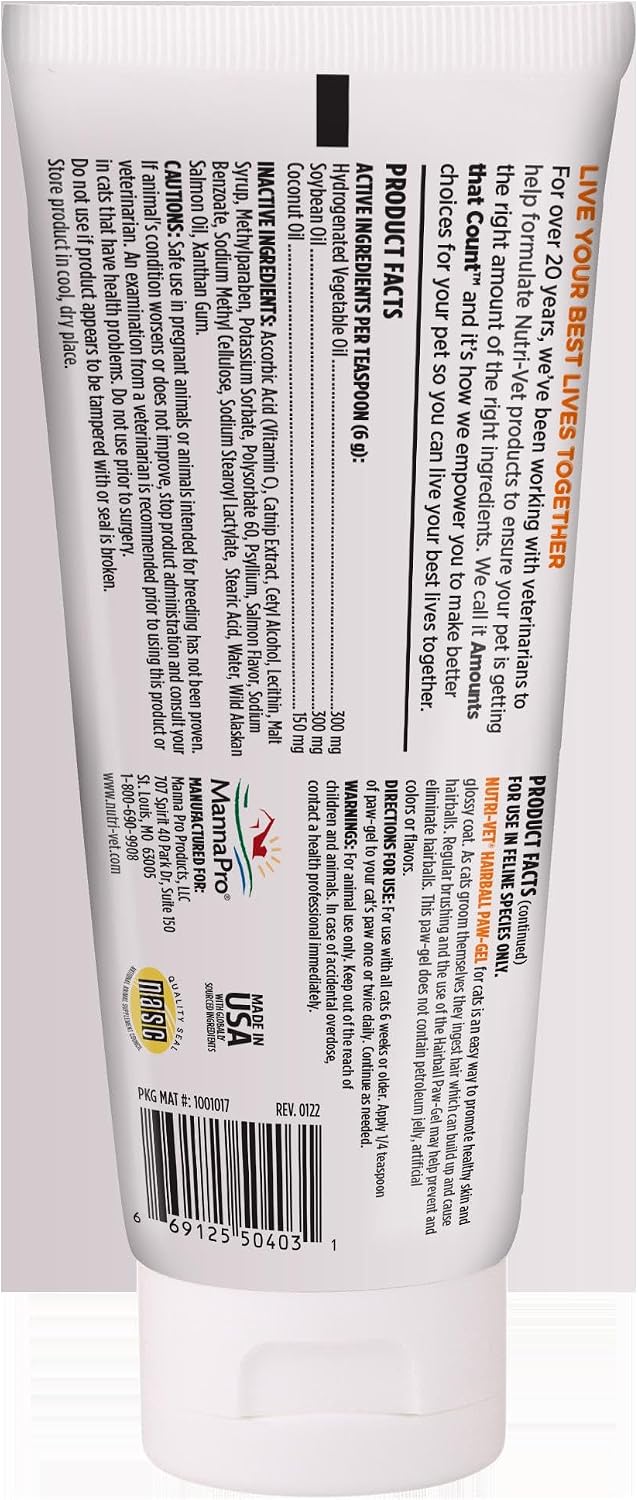 Nutri-Vet Hairball Gel for Cats, Cat Hairball Remedy, Salmon Flavor, 3oz
