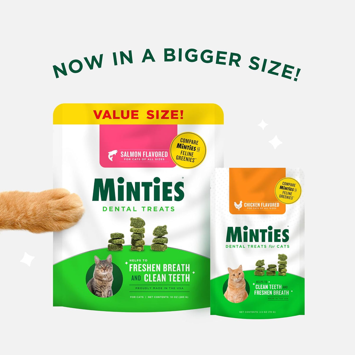 Minties Dental Treats for Cats, (Chicken/Salmon) Flavored Treats for Cats, Freshens Breath and Controls Tartar, 2.5oz