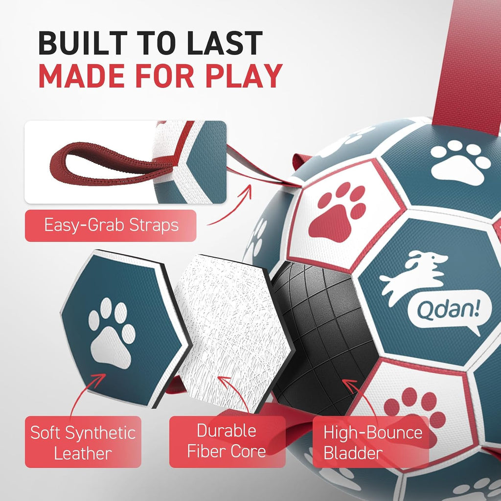 QDAN Dog Balls, 6 Inch Dog Soccer Ball with Straps, Herding Balls for Dogs | Outdoor Dog Toys Balls for 20-40 lb dogs, Puppy Ball to Keep Them Busy, Dog Pool Water Play Toy, Puppy Birthday Gifts