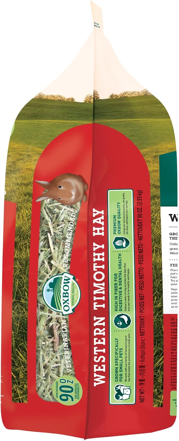 Oxbow Western Timothy Hay, Rabbit & Guinea Pig Hay, High Fiber, USA, 90 oz