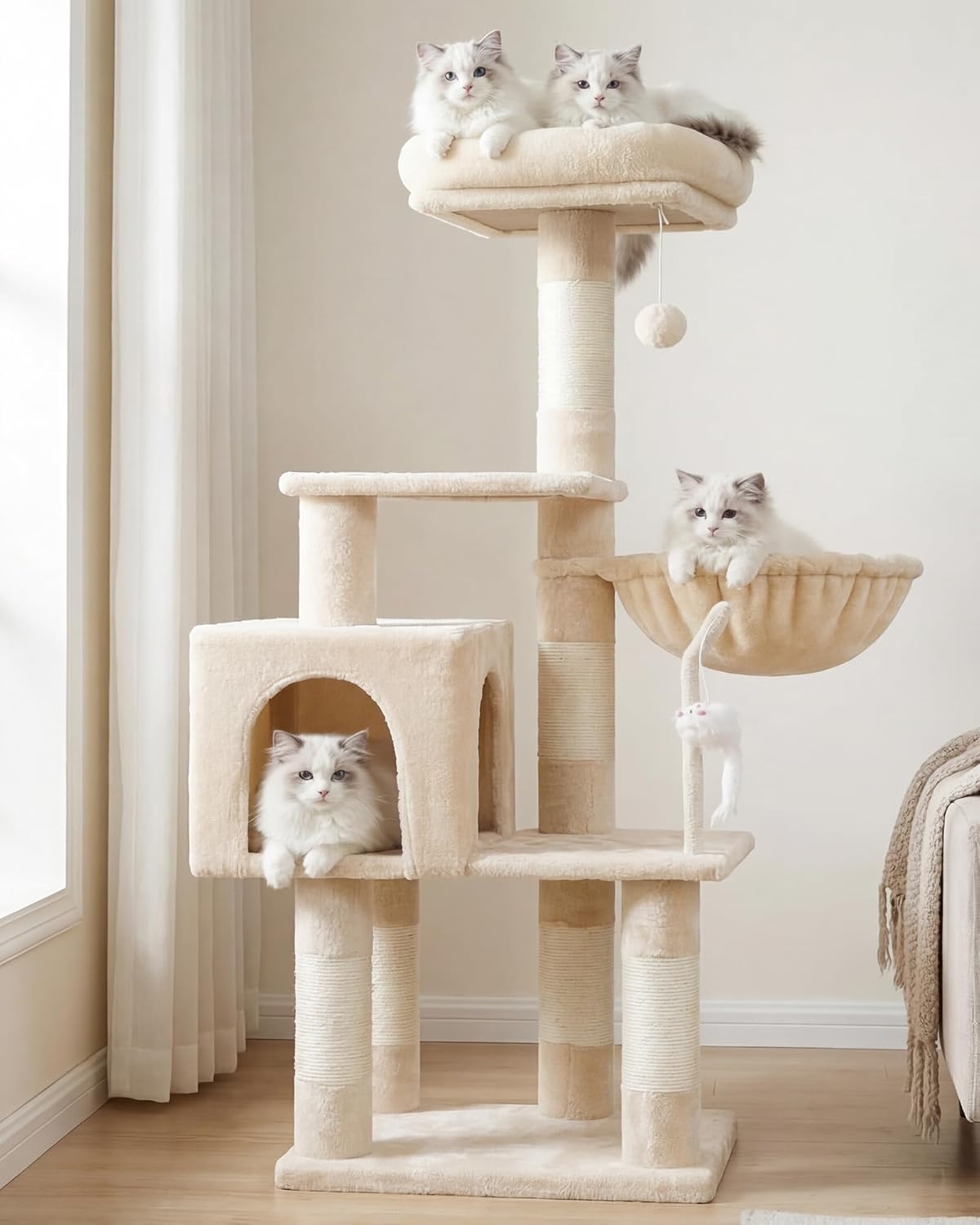 Heybly Cat Tree with Toy, 43.3 inch Cat Tower for Indoor Cats HCT004SG