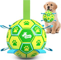 QDAN Dog Toys Dog Balls, 6 Inch Dog Soccer Ball with Straps, Herding Balls | Dog Birthday Toy, Balls for 20-40lbs Dogs, Outdoor Puppy Toys to Keep Them Busy, Interactive Toy for Tug, Pool Water Toy Ball