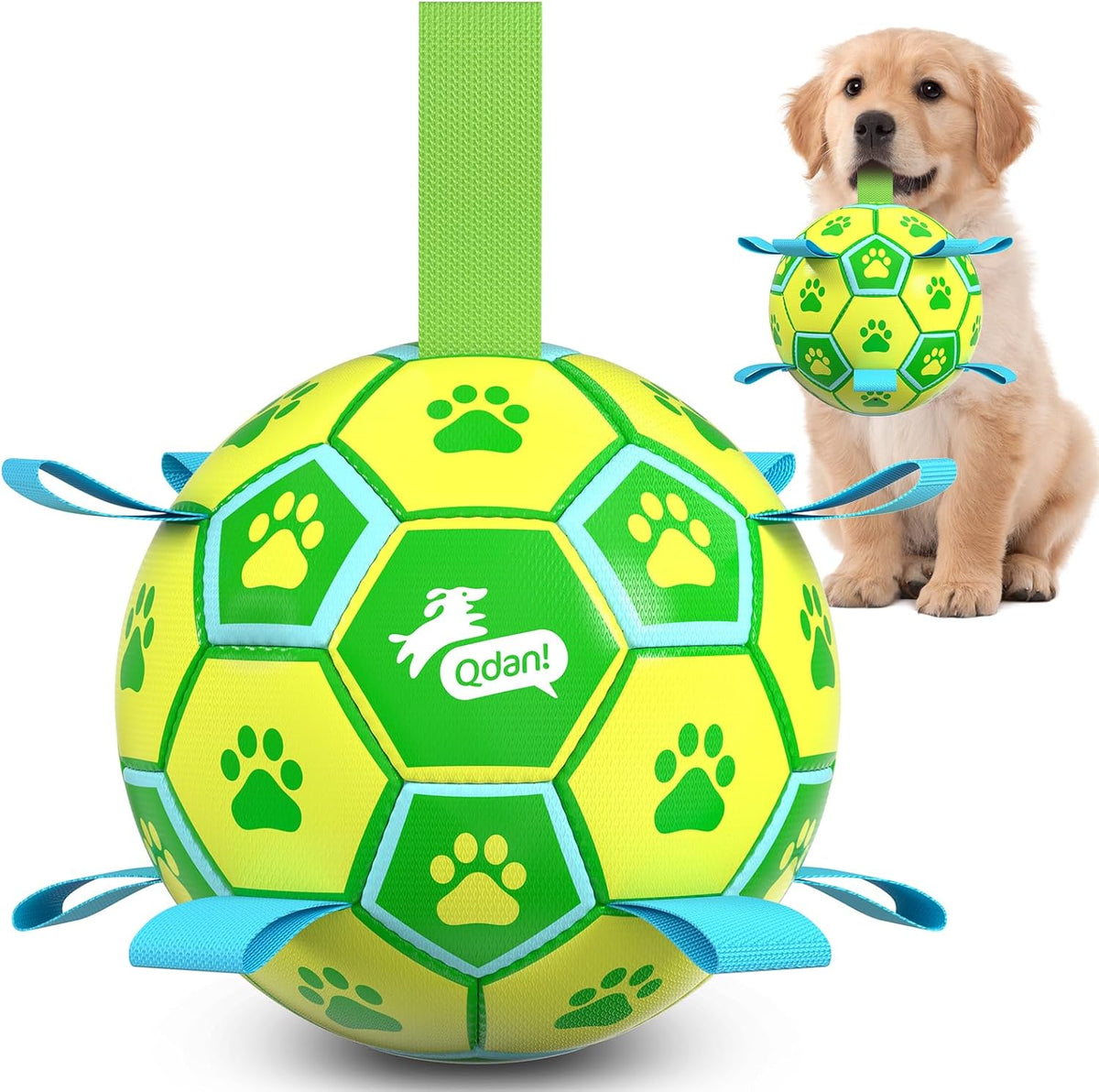 QDAN Dog Toys Dog Balls, 6 Inch Dog Soccer Ball with Straps, Herding Balls | Dog Birthday Toy, Balls for 20-40lbs Dogs, Outdoor Puppy Toys to Keep Them Busy, Interactive Toy for Tug, Pool Water Toy Ball