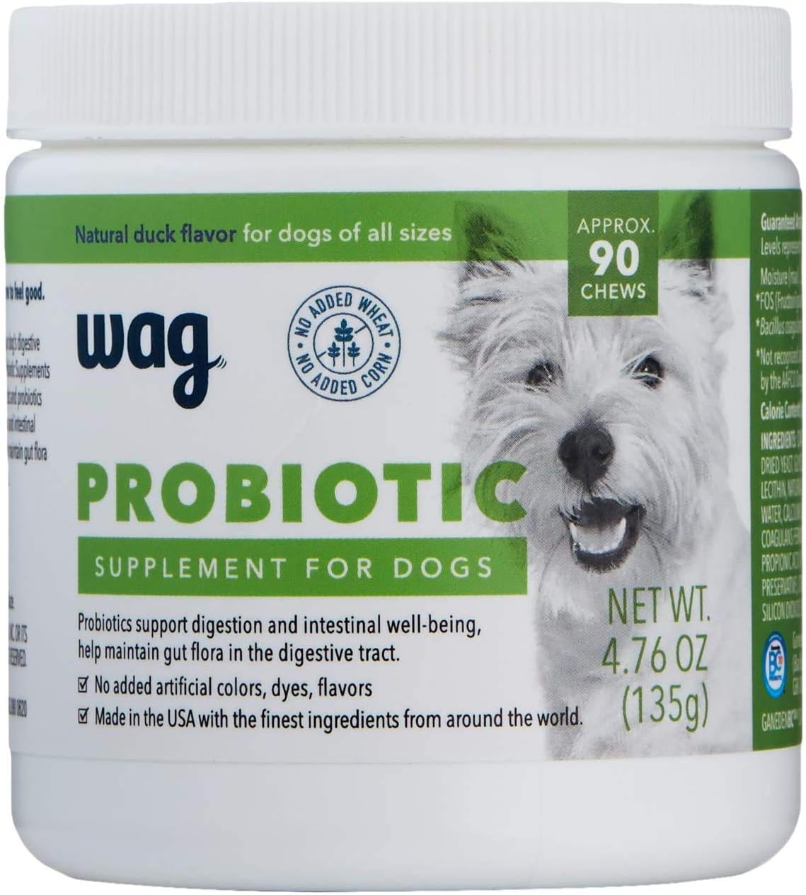 Amazon Brand - Wag Probiotic Supplement Chews for Dogs, Supports Digestive Health and Gut Flora, Natural Duck Flavor, 160 Count, Pack of 1