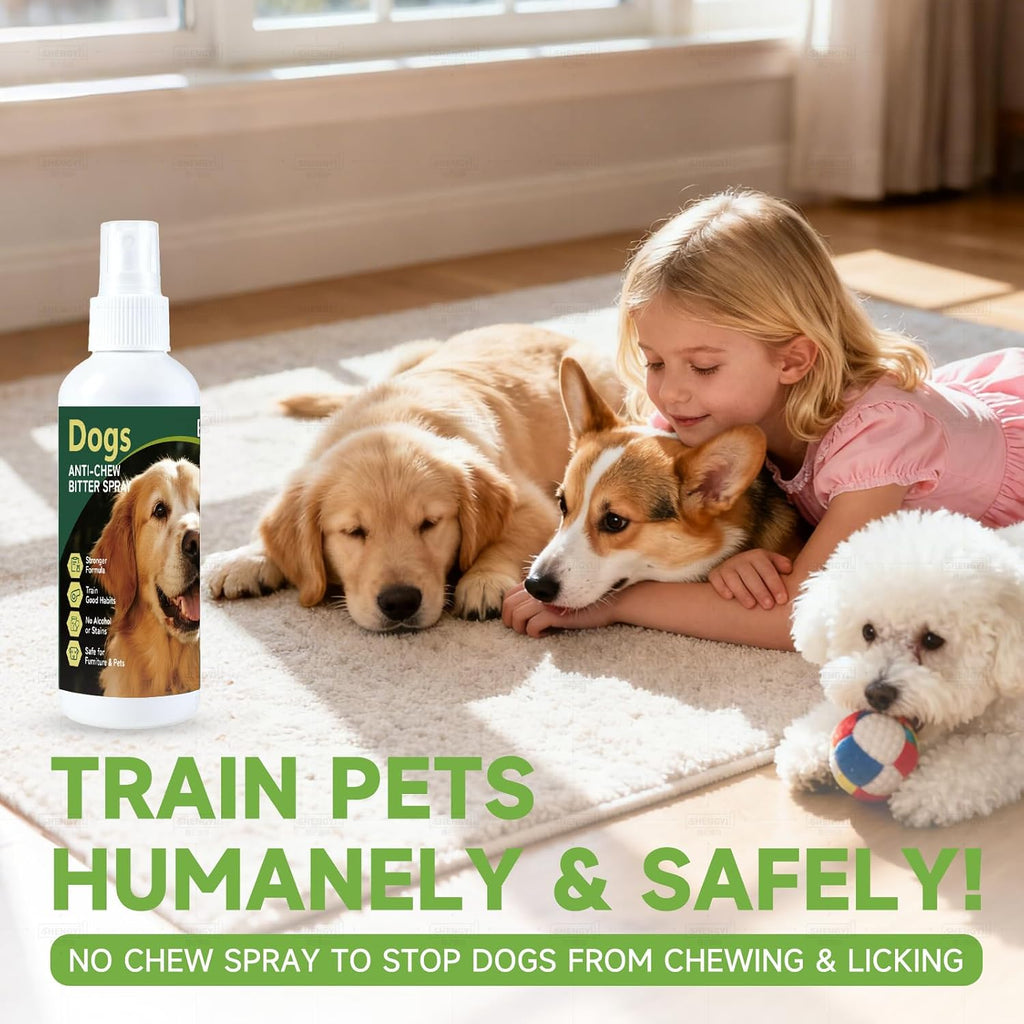 ‌Bitter Dog No Chew Spray, Dog Training Aid for Furniture & Carpet, Puppy Corrector & Behavior Spray for Dogs & Puppies, Bitter Melon Extract, Discourage Peeing, Biting, Chewing & Licking Injuries