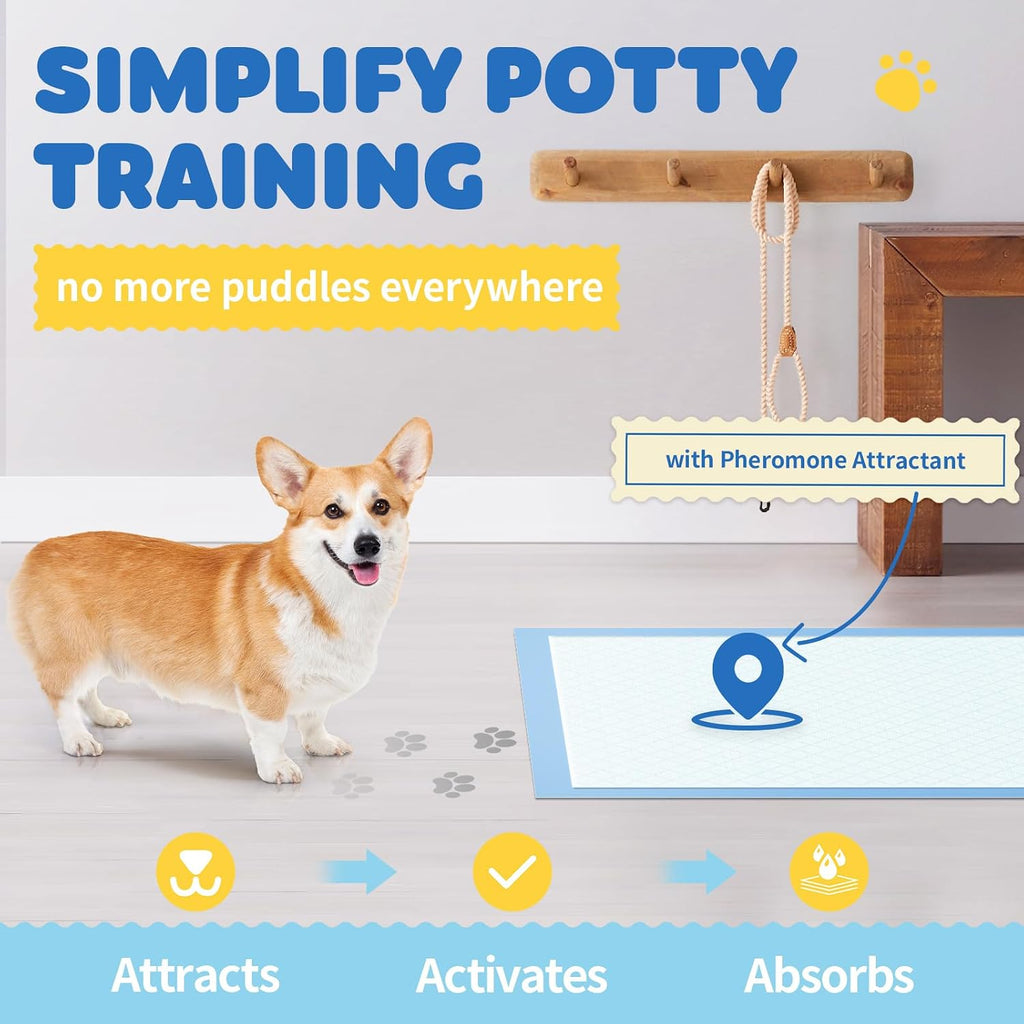 Powools Puppy Pads for Dogs, 34 x 28 in, 6-Layer, Leak-Proof, 100-Pack | X-Large Pee Pads for Dogs Potty Training, Quick-Dry Design, Wee Wee Pads for Dogs, Puppy Training Pads