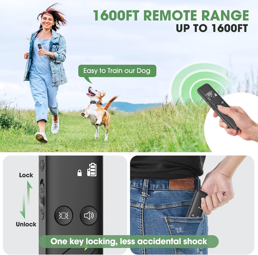 Dog Shock Collar, Electric Dog Training Collar with Remote & 4-Channels | Rechargeable E-Collar Waterproof Collars with 3 Training Modes & Security Lock for All Breeds, Sizes
