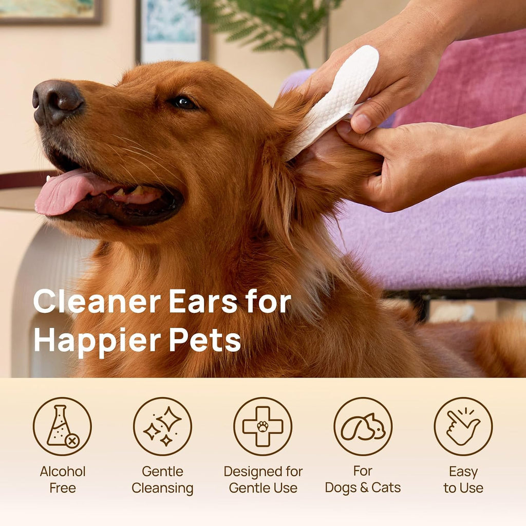 HICC PET Ear Cleaner Finger Wipes for Dogs & Cats, Coconut Scent, 50 Count | Removes Ear Dander, Dirt & Debris for Fresher Ears, Gentle Extra-Large Finger Wipes for Daily Ear Cleaning