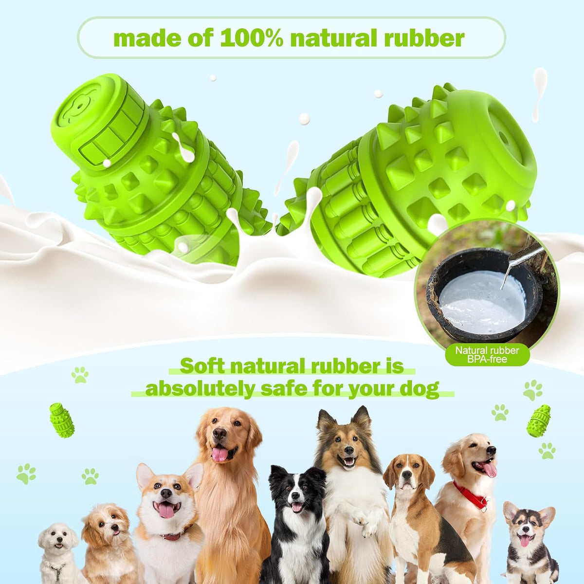 PIFFZEDO Natural Rubber Squeaky Dog Chew Toy for Large Aggressive Chewers | Indestructible large squeak toy, tough chew toy for power chewers, birthday gift, cleans tartar, green large size