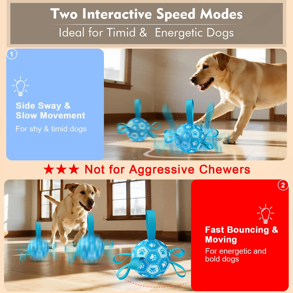 Interactive Dog Toys Dog Soccer Ball to Keep Them Busy(Blue) | Durable Automatic Moving Jumping Dog Balls with Straps for Small/Medium/Large Dogs,Rechargeable,Not for Aggressive Chewers