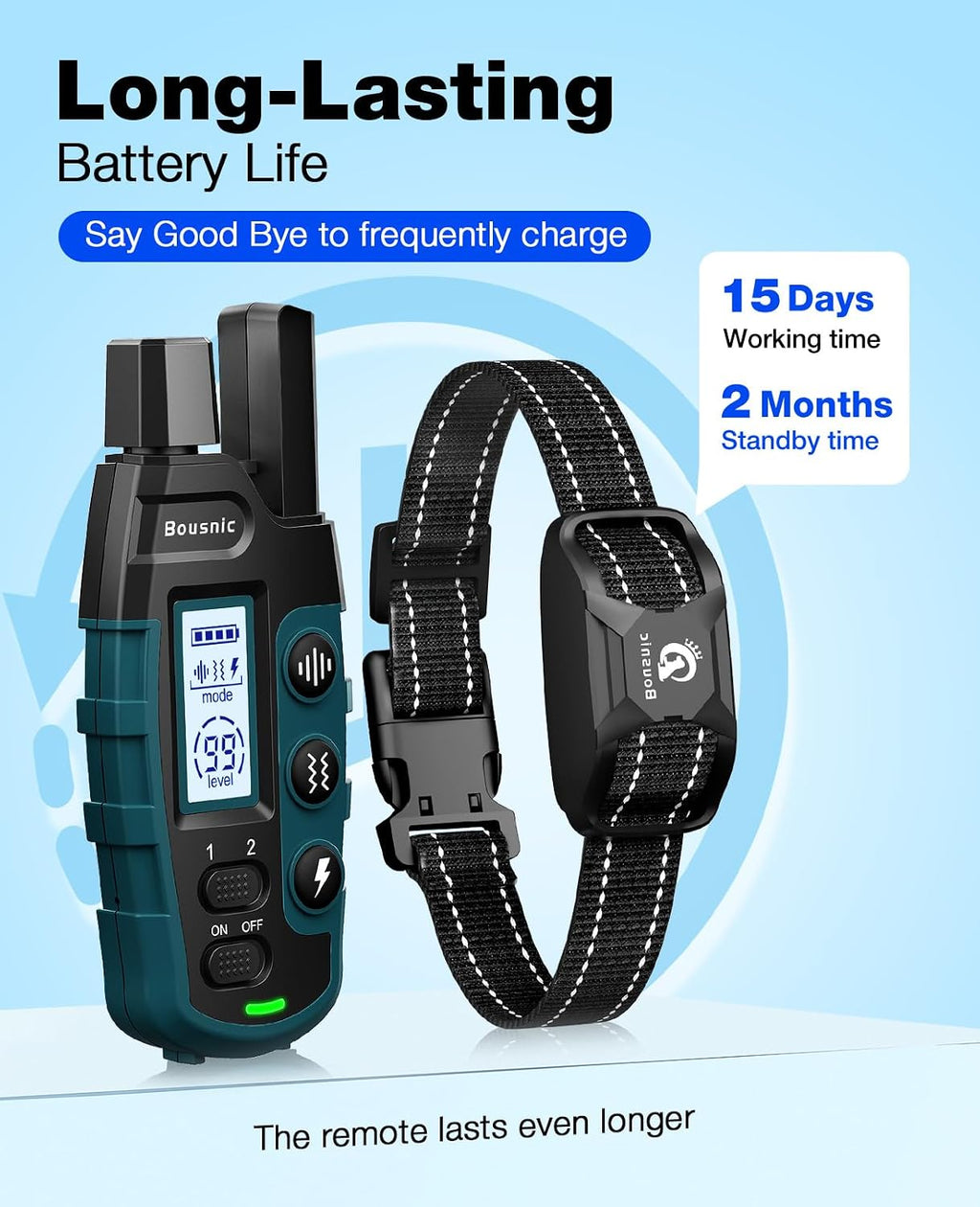 Bousnic Dog Shock Collar - 3300Ft Training Collar with Remote for 5-120lbs Small Medium Large Dogs Rechargeable Waterproof e Collar with Beep (1-8), Shake(1-16), Safe Shock(1-99) Modes (Black)