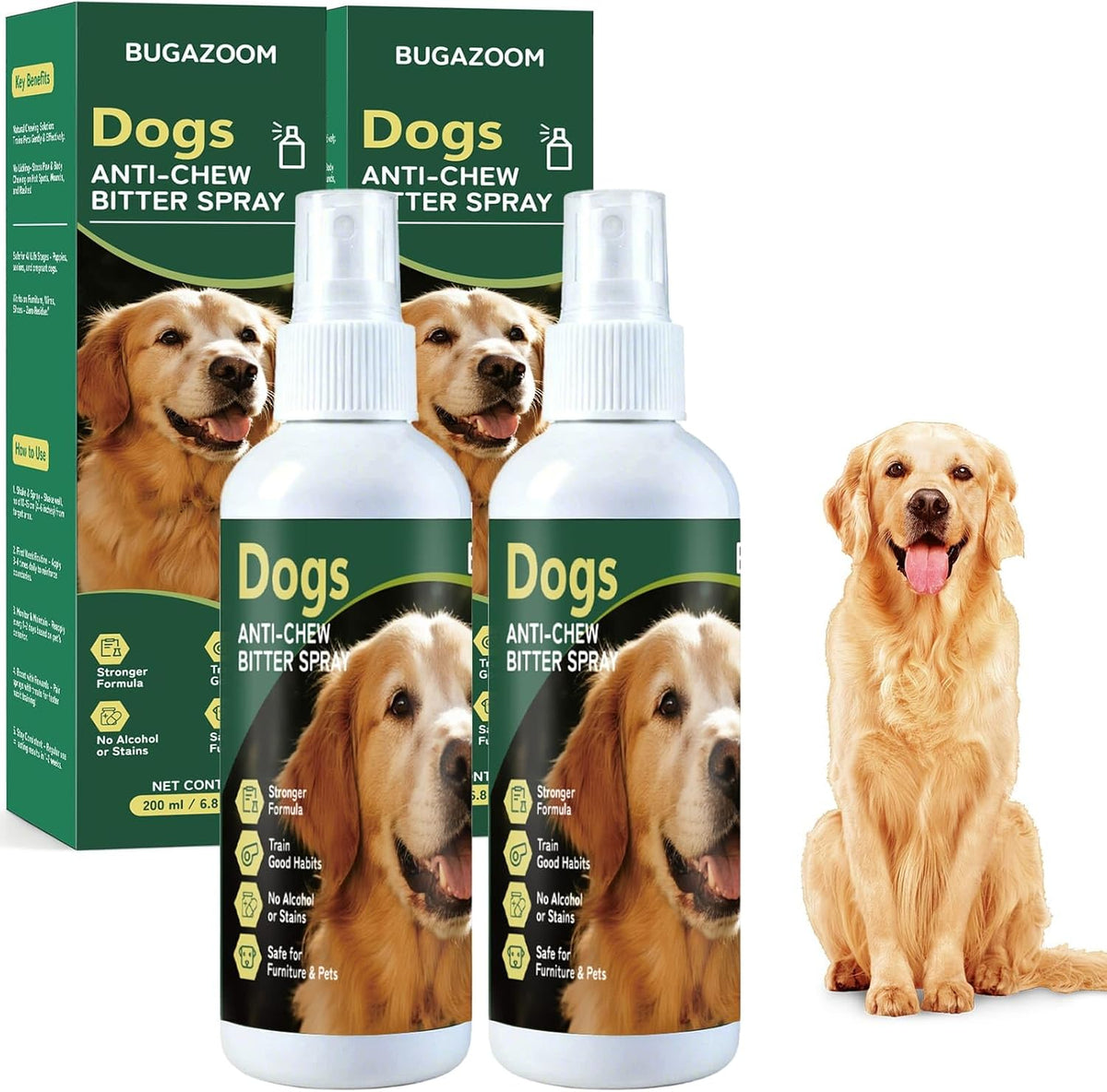 2 Bottles, Bitter Dog No Chew Spray, Bitter Dog Training Aid for Furniture & Carpet, Puppy Corrector & Behavior Spray for Dogs & Puppies, Discourage Peeing, Biting, Chewing & Licking Injuries