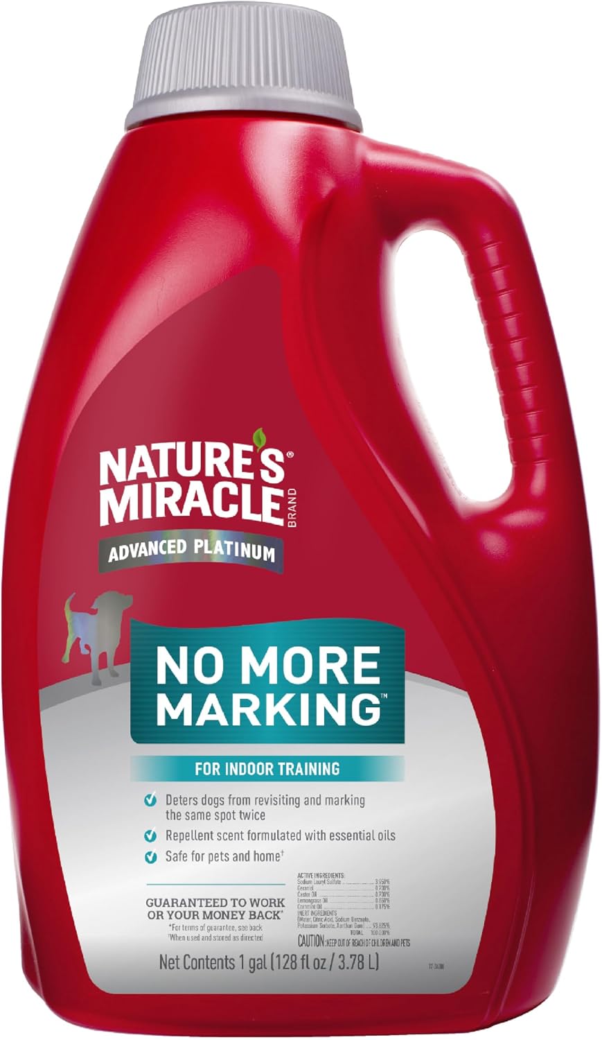 Nature's Miracle Advanced Platinum No More Marking Training Spray, 128 oz | Helps Prevent Dogs from Marking the Same Spot, For Indoor Training, Safe For Pets and Home*, Repels With Essential Oils