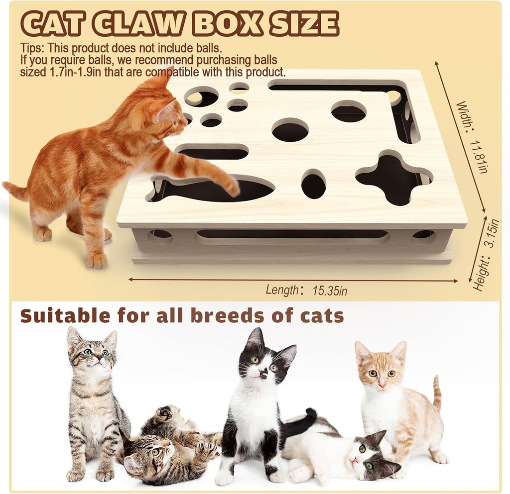 Cat Scratch Puzzle Enrichment Box, Large Solid Wood with Sandpaper Inside