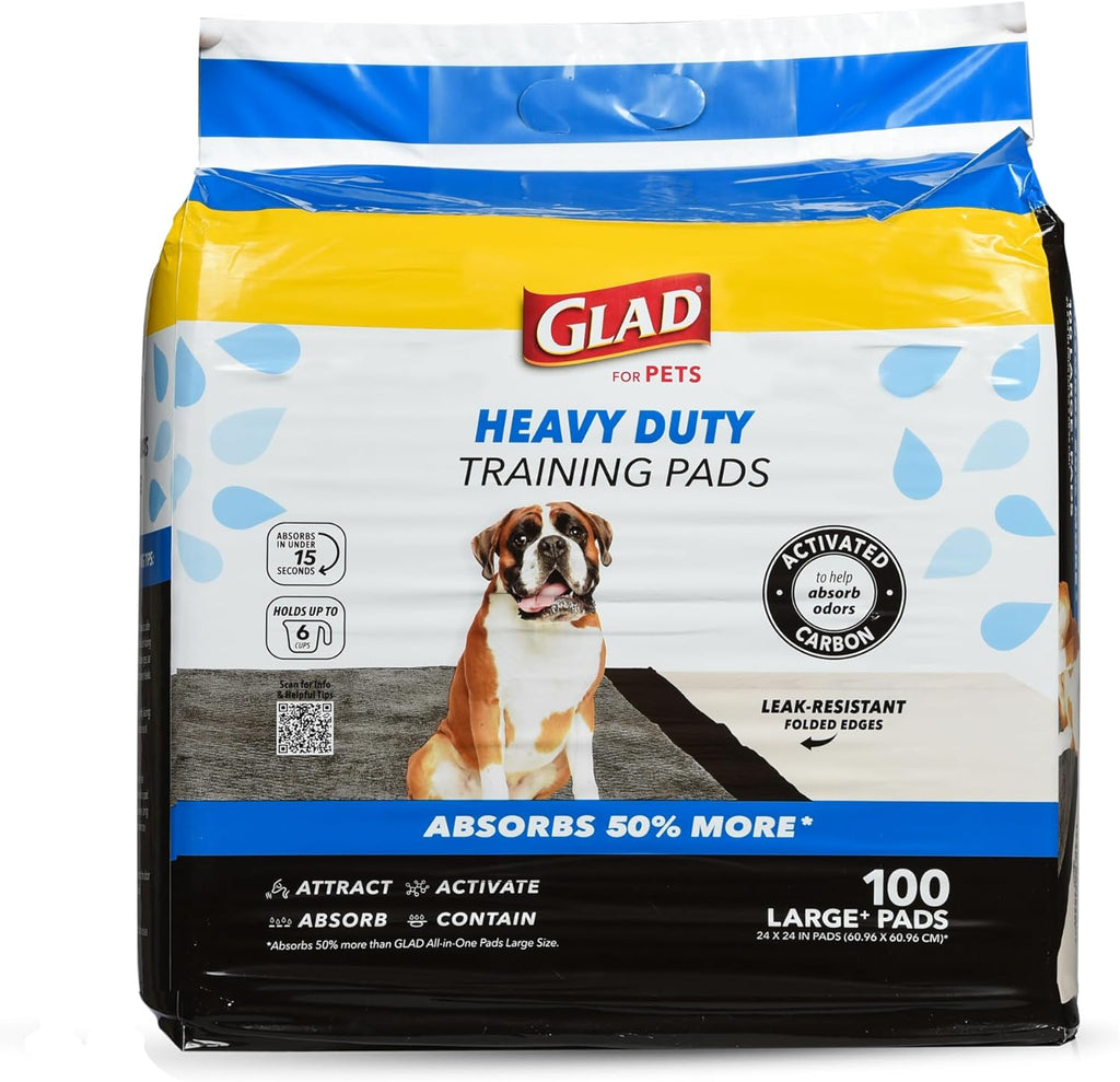 Glad for Pets XL Charcoal Training Pads, Heavy Duty, 24x24 in, 30 Count | Quick-dry quilted top and leak-resistant layers for indoor potty use and crate liners, 24 x 24 in