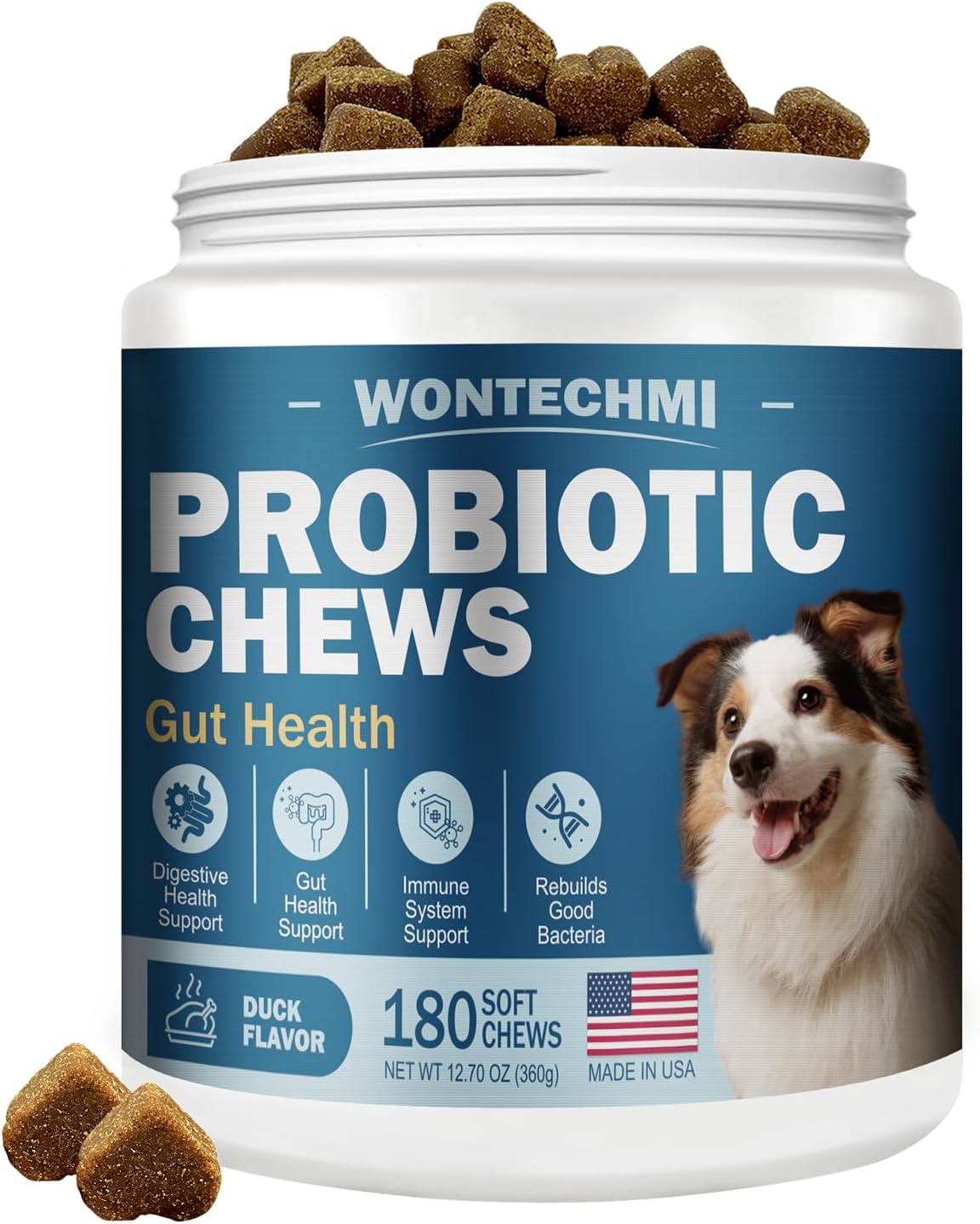 Probiotics for Dogs, Improve Itchy Skin Itchy Ears, Gut Health, Yeast Balance, Allergies, Immunity, Dog Probiotics and Digestive Enzymes with Prebiotics, Reduce Diarrhea (Chicken, 120 chews)