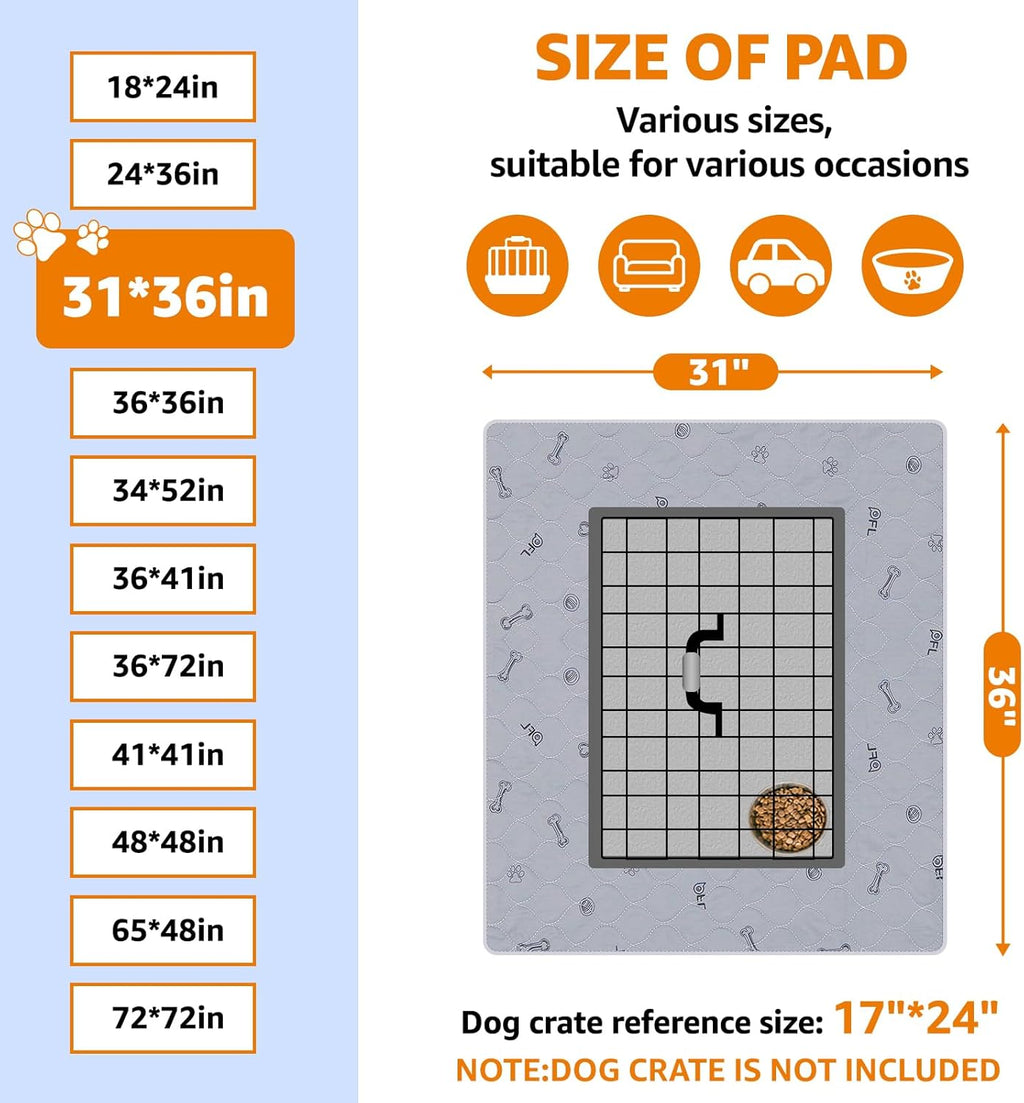 Washable Pee Pads for Dogs, 2Pack Puppy Pads Washable with Bone Print,Absorbent Reusable Whelping Pads Non-Slip Dog Mats for Floor Protector, Couch Cover, Crate, Potty Training 31x36 | Reusable, Waterproof, Machine Washable Dog Pads for Whelping, Potty Tr
