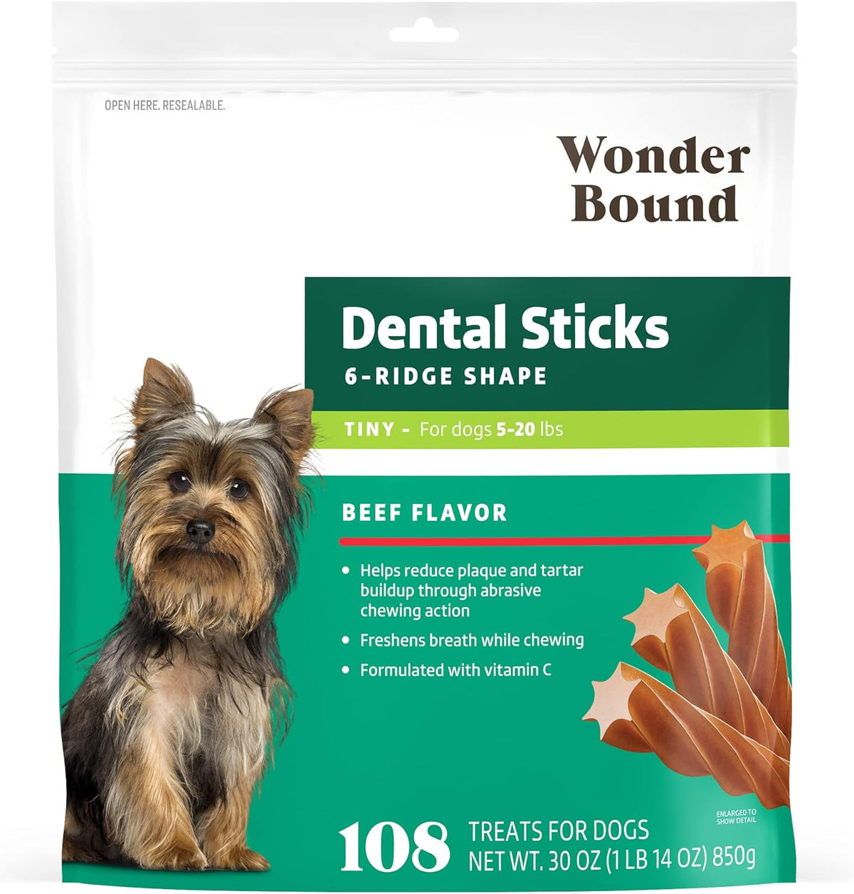 Amazon Brand - Wonder Bound Chicken Flavor Dental Sticks for Large Dogs (Over 30 lbs), 6-Ridge Shape for Plaque & Tartar Control, Freshens Breath, Made With Real Chicken, 40 Count (Pack of 1)