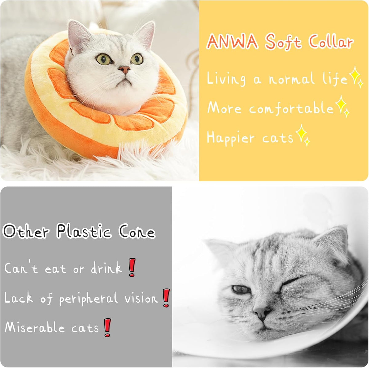 ANWA Adjustable Cat Cone Collar Soft, Cute Cat Donut Collar After Surgery