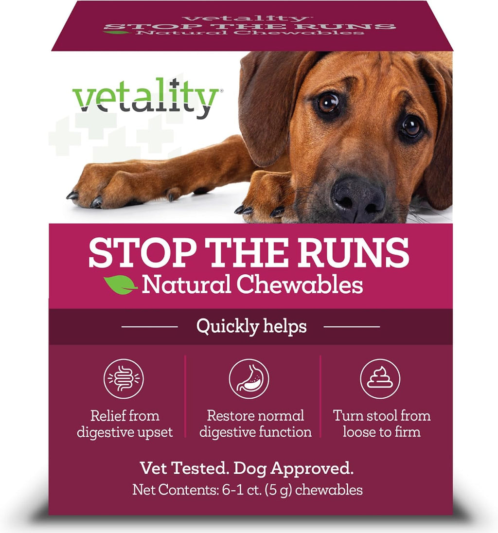 Vetality Stop The Runs | Dog Anti Diarrhea Medicine | 6 Count Chewable | Chicken Flavor