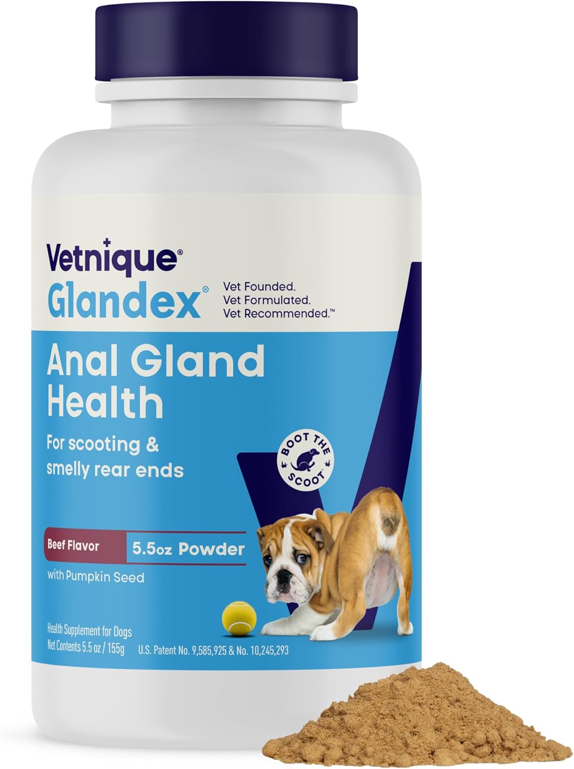 Vetnique Glandex for Dogs Anal Gland Powder, Scooting Fiber 5.5oz Beef | Boot the Scoot Support for Scooting & Fishy Odor, Pumpkin Seed & Apple Pectin Fiber, Probiotics, Bromelain, Food Topper