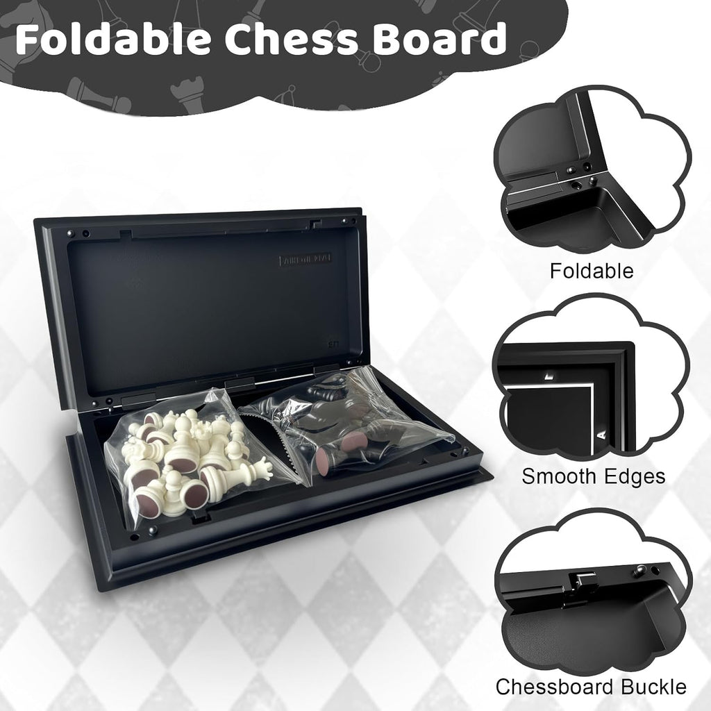 Travel Chess Set, 10 inch Magnetic Chess Board with 2 Extra Queen Portable Folding Board Chess Games for Kids, Adults