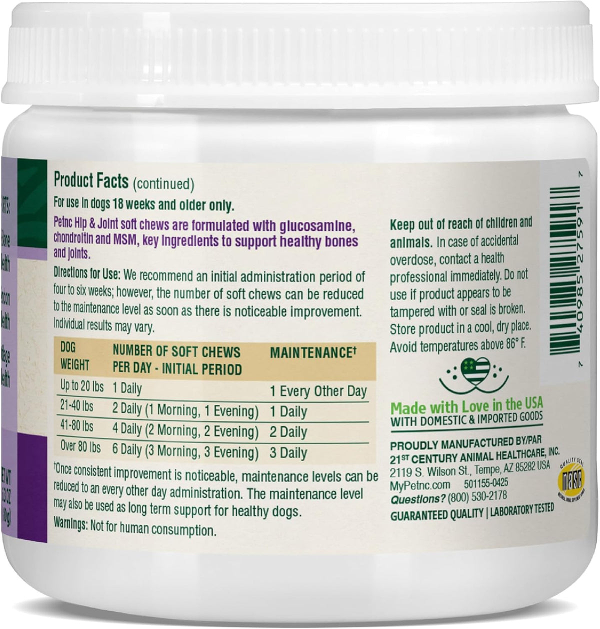 PetNC Natural Care Hip and Joint Soft Chews for Dogs, 90 Count - 27591 | Glucosamine Chondroitin MSM Dog Chews with Hyaluronic Acid, Liver Flavored Bone & Joint Support Supplement, For All Breeds