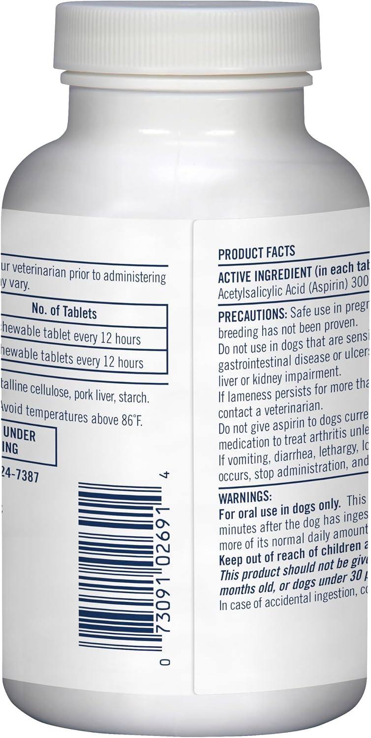 PetArmor Aspirin for Large Dogs, Fast Acting Anti-Inflammatory and Pain Relief For Dogs, Vet-Quality Joint Support and Pain Meds for Dogs, 120 Liver Flavored Tablets