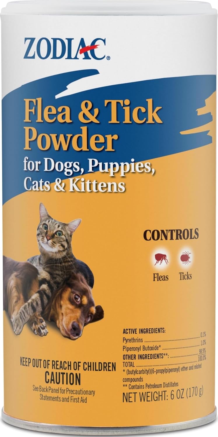 Zodiac Flea & Tick Powder for Dogs, Puppies, Cats & Kittens beige Small | Flea powder for dogs and cats 12 weeks or older; apply weekly for continued flea killer and tick control