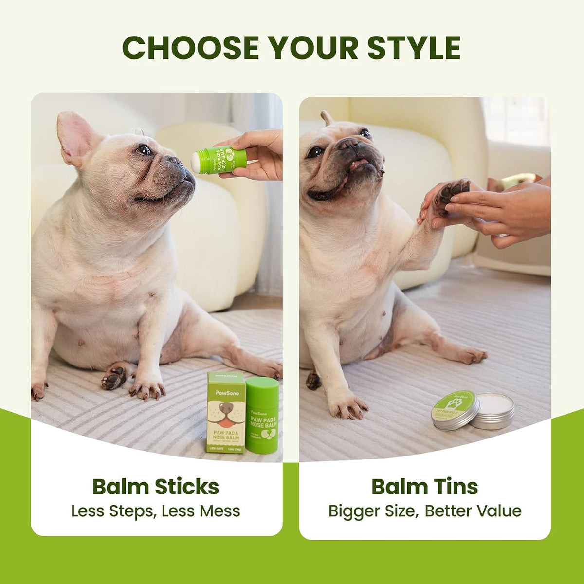 PawSono Lick-Safe Dog Paw & Nose Balm with Coconut Oil, All-Natural | Moisturizes Dry Cracked Paw Pads & Snout, Protect Paws After Walks on Hot Pavement, Beaches & Hiking Trails, 1.3 oz
