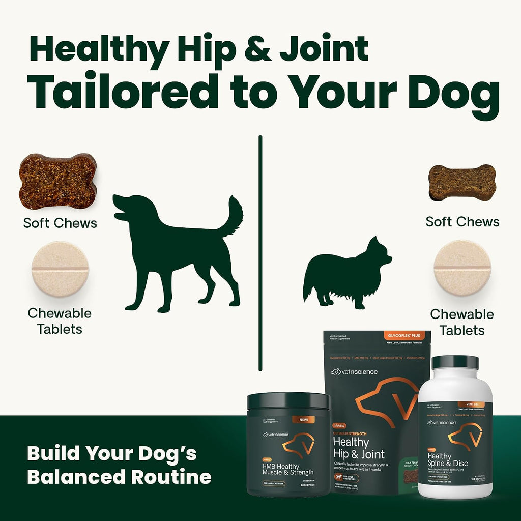 VetriScience Healthy Spine & Disc for Dogs, 180 Count | Back & Spinal Support Chondroitin & Taurine for Dogs, Perfect for Dachshunds, Corgis, Frenchies, Basset Hounds & More