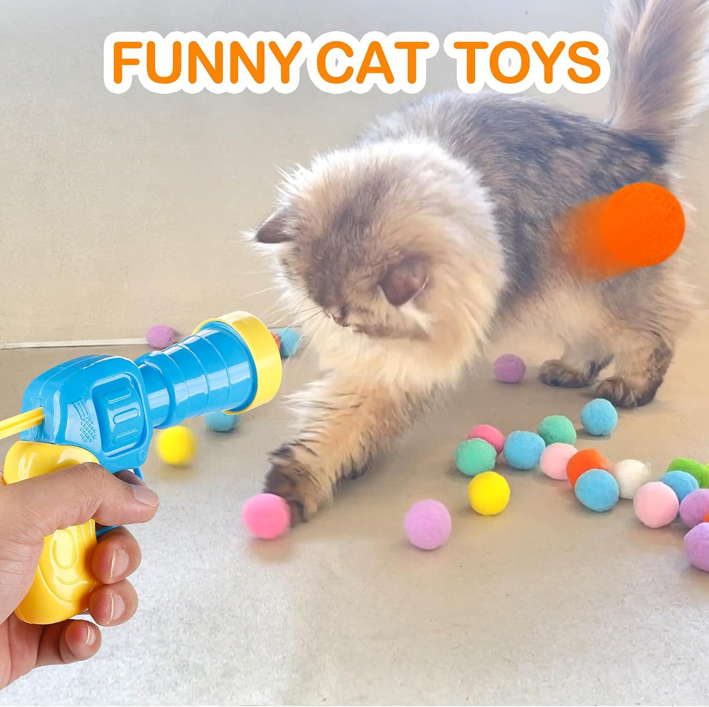 MeoHui 31Pcs Cat Ball Toy Launcher Gun, Cat Balls Fetch Cat Toys