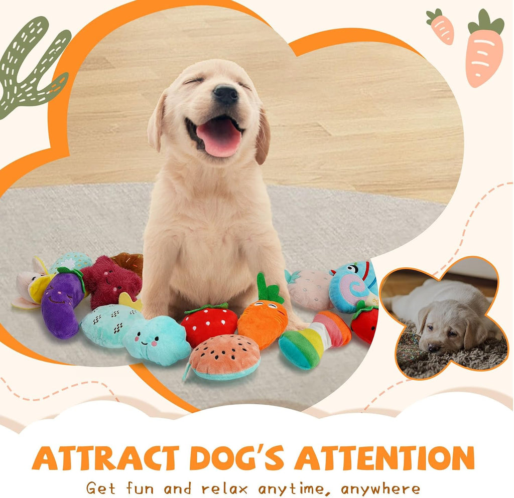 20-Pack Plush Squeaky Dog Toys for Small Dogs | 16 Plush Toys,4 Dog Bags,Built-In Squeakers,Keeps Dogs Busy,Boredom Relief