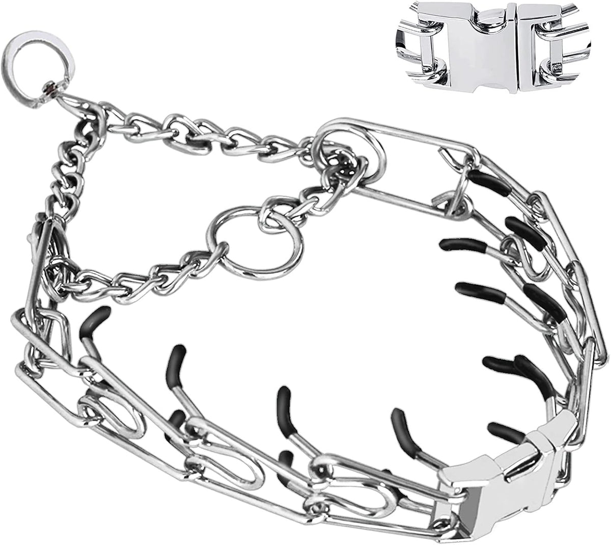 Prong Collar for Dogs, Dog Training Collar for Small Medium Large Dogs | Dog Pinch Collar, Adjustable Size, No Pull, Quick Release Buckle, Hook 360° Swivel, High Quality, Extra Link and Rubber Cap