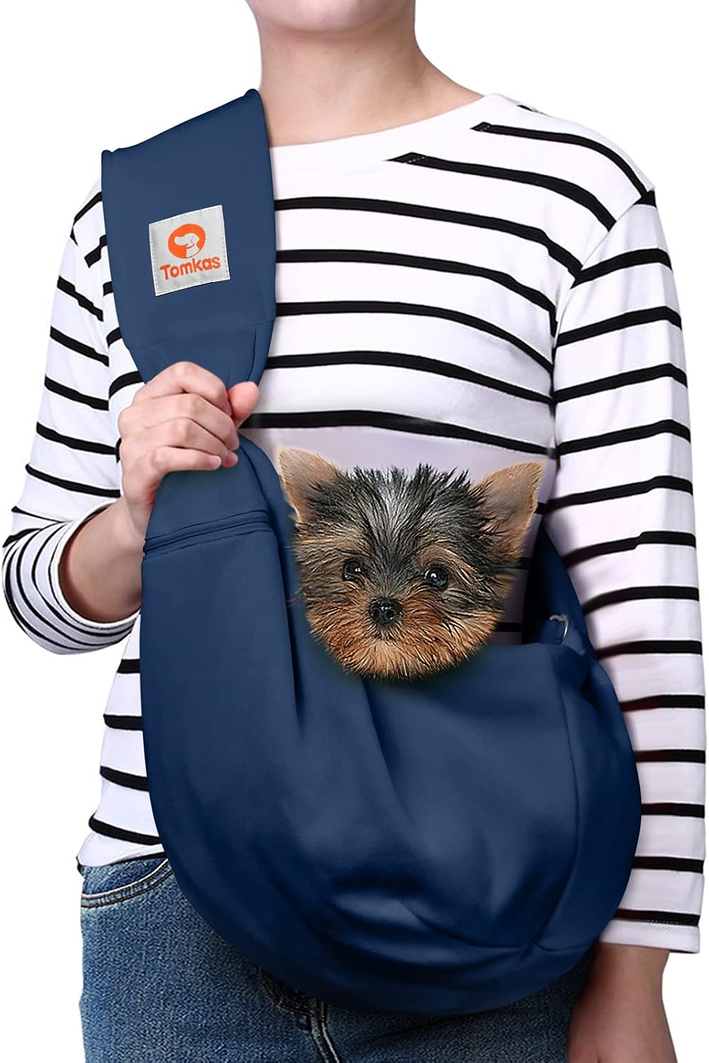 Tomkas Small Dog Sling Carrier - Classic Pocket & Classic Strap - Wrap Carrier - for 3-10 lbs Pets(Black)