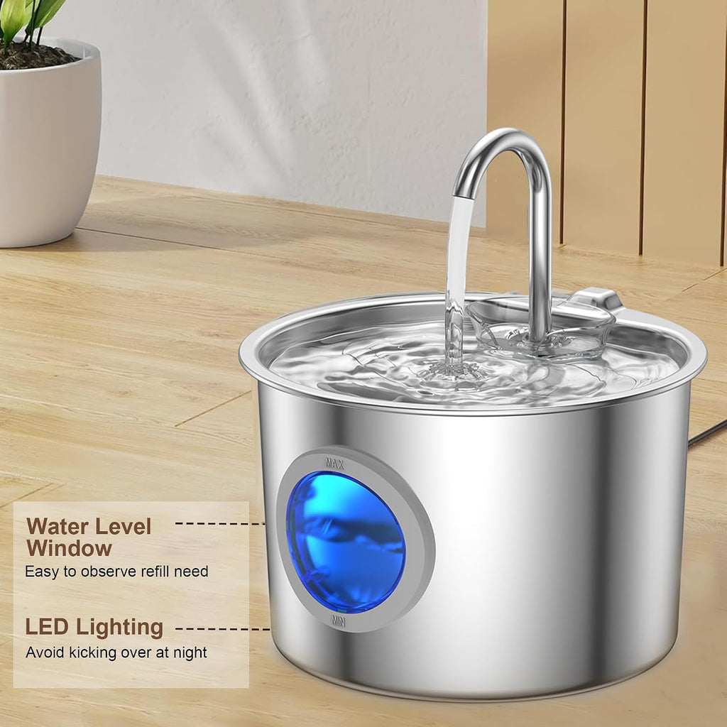 Cat Water Fountain Advanced 304 Stainless Steel 2.2L/74oz with Detachable Tank, Easy to Clean, Automatic Pet Fountain Quiet Cats Water Dispenser, Perfect for Cats Dogs Indoor