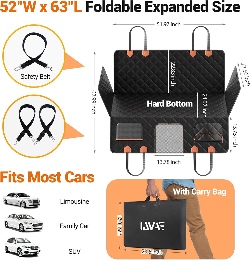 IJVAE Dog Seat Cover for Back Seat, Hard Bottom Back Seat Extender Holds 500 lbs, Waterproof & Nonslip Car Hammock for Large Pets, Comfortable Travel Seat Protector for SUV and Sedan