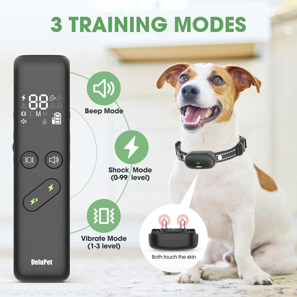 Dog Shock Collar, Electric Dog Training Collar with Remote & 4-Channels | Rechargeable E-Collar Waterproof Collars with 3 Training Modes & Security Lock for All Breeds, Sizes