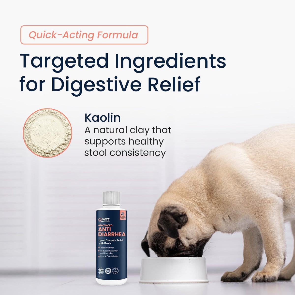 Vets Preferred Anti-Diarrhea & Gas Relief for Dogs – Kaolin Formula to Soothe Upset Stomach & Support Digestive Health – All Breed & Size Dogs – 8 fl oz Liquid – Made in USA | Natural alternative to dog diarrhea medication, soothes upset stomach, supports