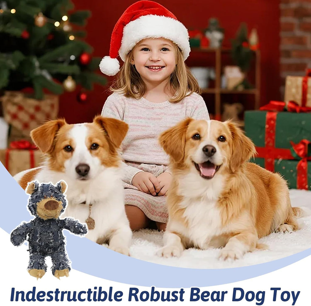 MAXBECK Dog Companion for Heavy Chewers- Indestructible Robust Bear Dog Toy, Resistant Squeaky Dog Toys for Heavy Chewers, Unbreakable Stuffed Plush Dog Toys for Aggressive Chewers (A-Navy)