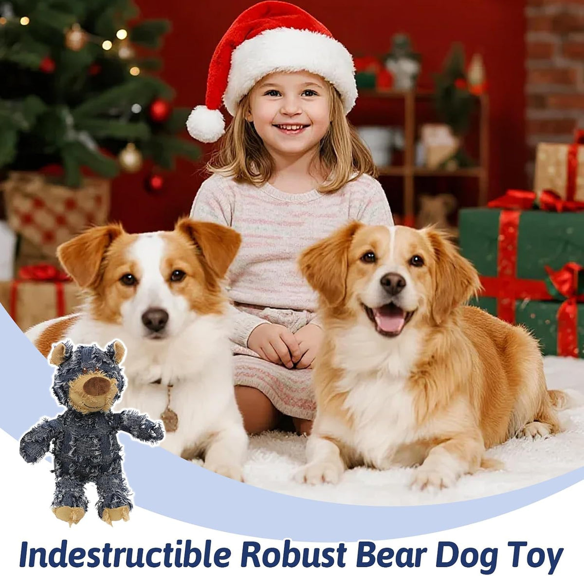 MAXBECK Dog Companion for Heavy Chewers- Indestructible Robust Bear Dog Toy, Resistant Squeaky Dog Toys for Heavy Chewers, Unbreakable Stuffed Plush Dog Toys for Aggressive Chewers (A-Navy)