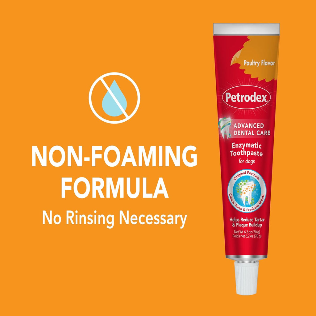 Petrodex Enzymatic Dog Toothpaste, Poultry Flavor, 6.2oz | Cleans teeth & fights bad breath; reduces plaque & tartar; enzymatic, no-rinse formula; poultry flavor; dogs & puppies