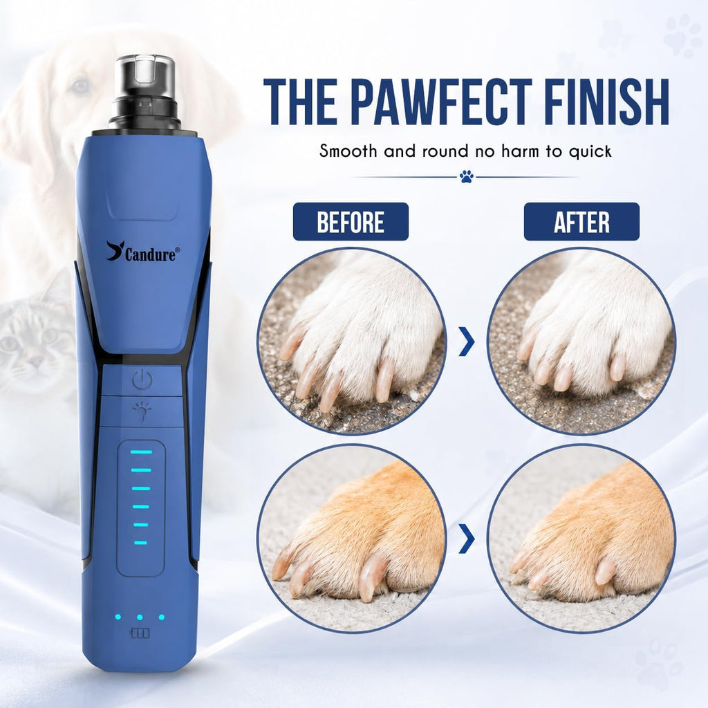 Candure Whisper Quiet Dog Nail Grinder with 360 Degree LED Light, 6-Speed Rechargeable Pet Nail Trimmers with Extra Grinding Head for Safe, Stress-Free Grooming for All Pet Sizes (Dark Blue)