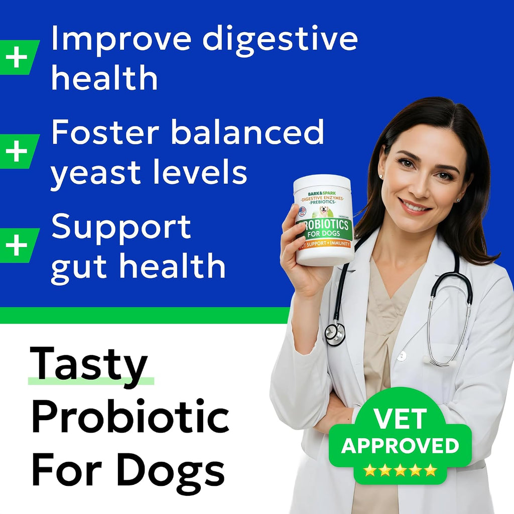 BARK&SPARK Probiotics for Dogs - Digestive Health Supplement Chews | Pet Dog Probiotics - Fiber & Enzymes - Diarrhea Gas Treatment Upset Stomach Relief - Allergy & Itchy Skin - 120Ct Chicken
