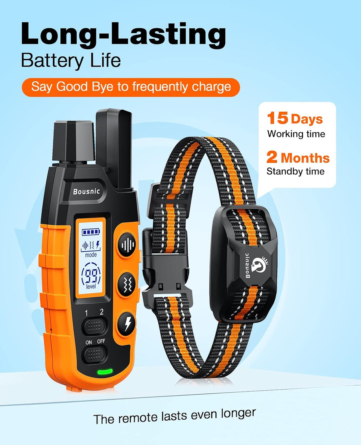 Bousnic Dog Shock Collar - 3300Ft Dog Training Collar with Remote for 5-120lbs Small Medium Large Dogs Rechargeable Waterproof e Collar with Beep (1-8), Vibration(1-16), Safe Shock(1-99) (Orange)