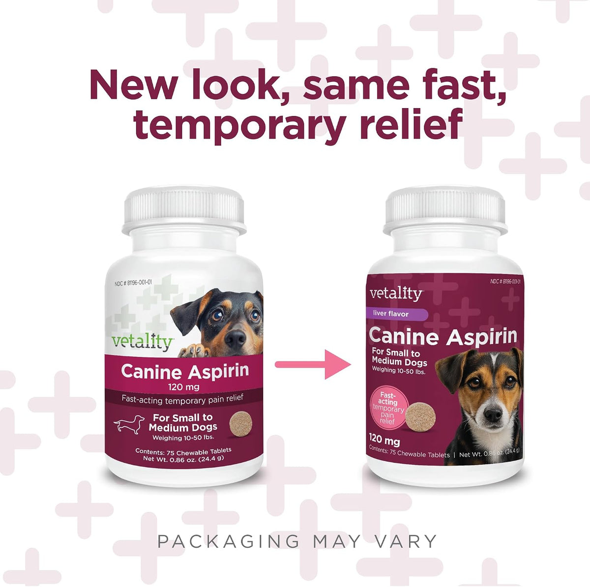 Vetality Canine Aspirin for Dogs | Fast Pain Relief | Small to Medium Dogs | Liver Flavor | 75 Chewable Tablets
