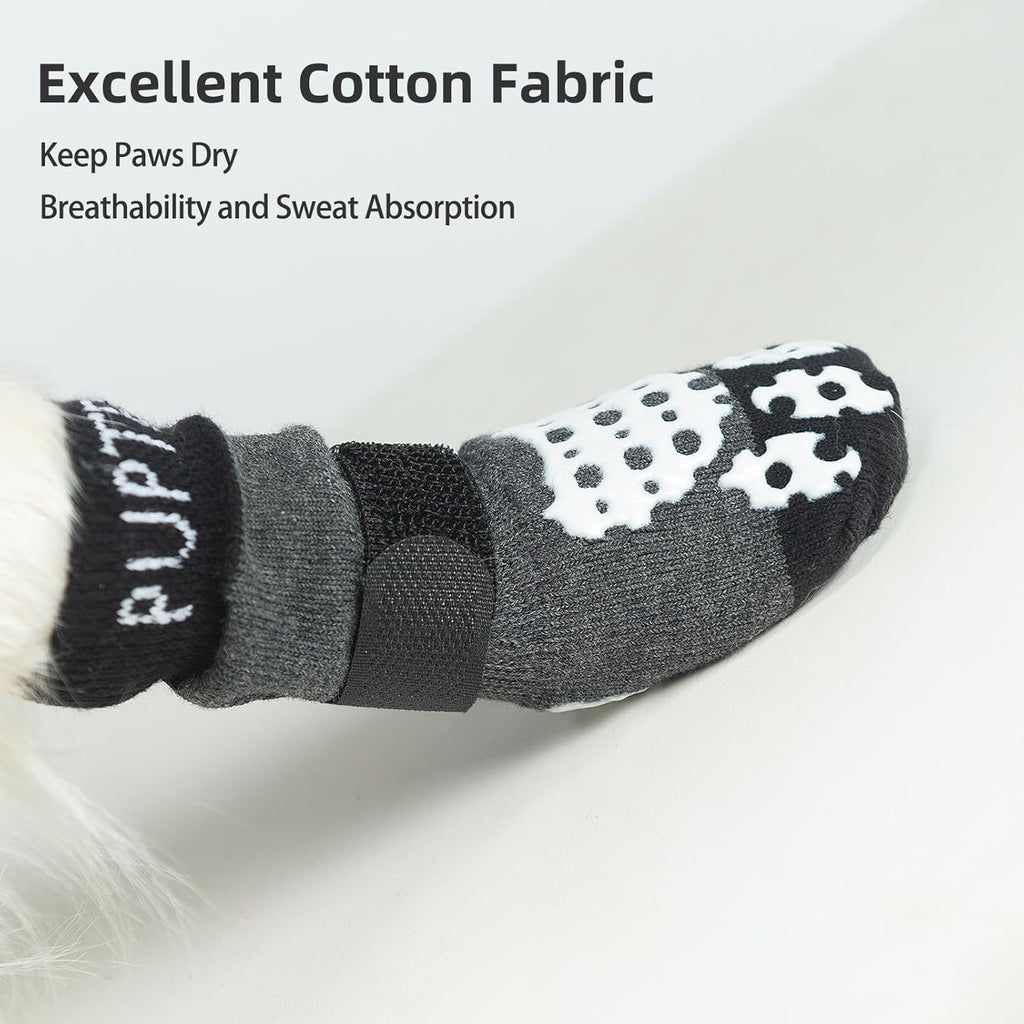 PUPTECK Anti-Slip Dog Socks with Double Sides Grips for Small Medium Large Dogs Hardwood Floors Prevents Licking, Dog Shoes for Hot Pavement Traction Control Paw Protector for Senior Dogs, Grey L