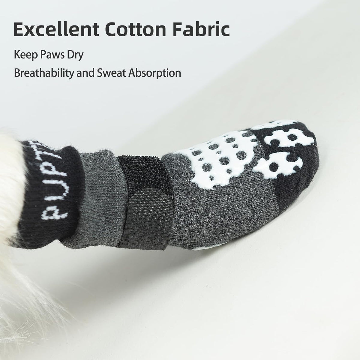 PUPTECK Anti-Slip Dog Socks with Double Sides Grips for Small Medium Large Dogs Hardwood Floors Prevents Licking, Dog Shoes for Hot Pavement Traction Control Paw Protector for Senior Dogs, Grey L