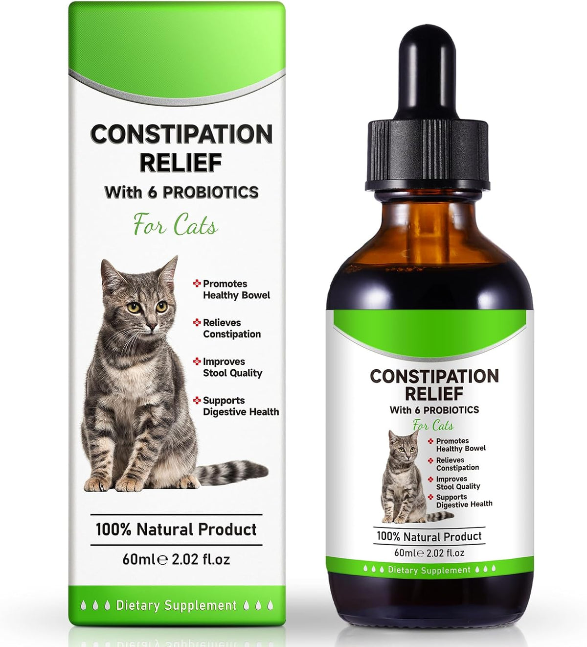 Cat Constipation Relief, Cat Laxative Constipation Relief, 100% Natural Laxative with 6 Probiotics Stool Softener, Promotes Digestive Health - 2 fl oz
